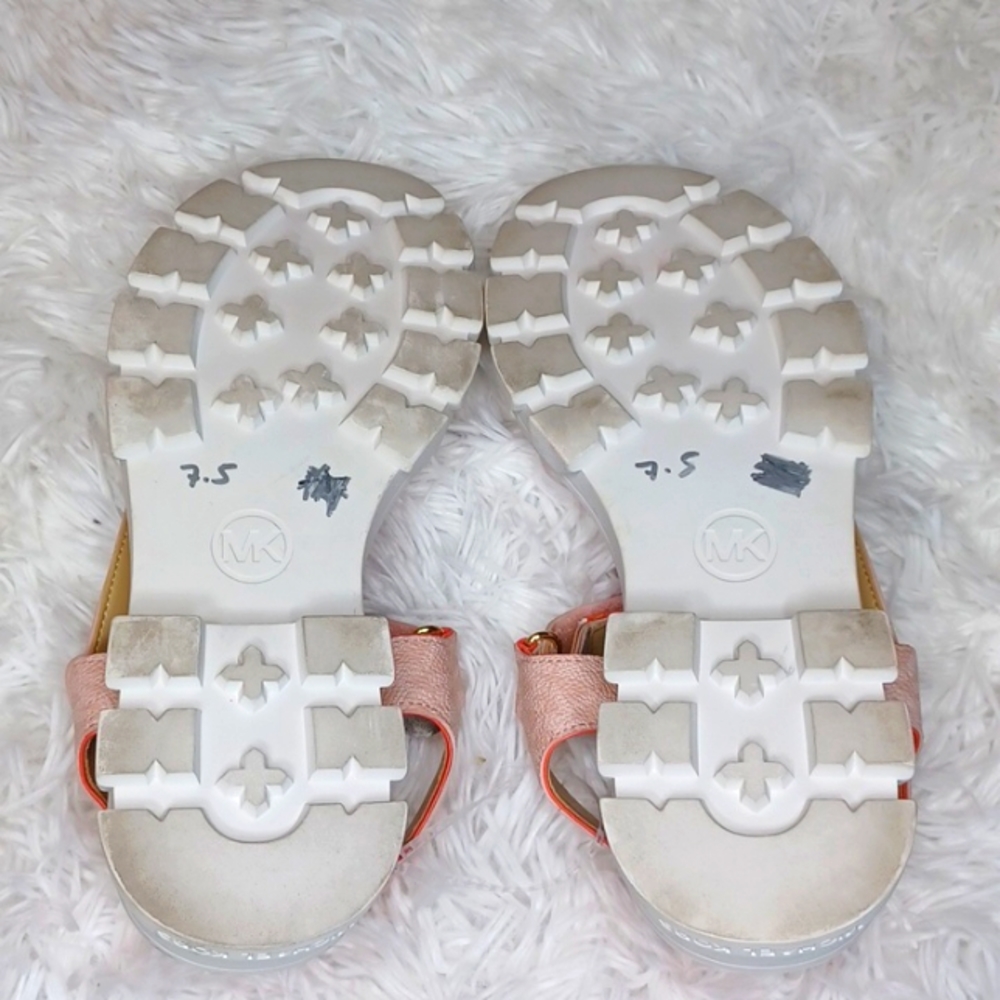 Michael Kors Pink & Tan MK Logo Flat Lug Chunky Sole Sandals SZ 7.5 New - Picture 13 of 17